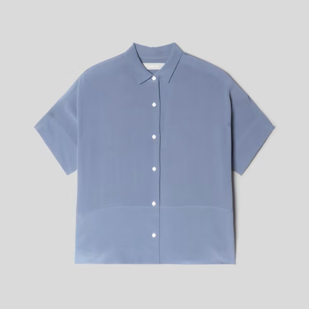 EVERLANE The Clean Silk Short-Sleeve Square Shirt French Blue NWT sz 4 - Picture 6 of 6